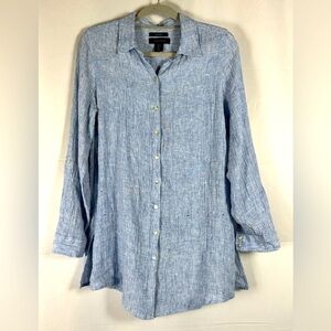 Tahari 100% Linen Button Down Shirt Tunic Lagenlook Preppy Beachy Womens Size S